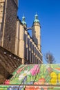 Colorful stairs and market church in Halle