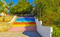 Colorful stairs and steps in rainbow colors Puerto Escondido Mexico