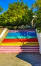 Colorful stairs and steps in rainbow colors Puerto Escondido Mexico