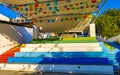 Colorful stairs and steps in rainbow colors Puerto Escondido Mexico