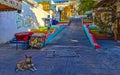 Colorful stairs and steps in rainbow colors Puerto Escondido Mexico
