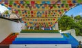 Colorful stairs and steps in rainbow colors Puerto Escondido Mexico