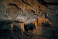 Colorful stalactite and stalagmite in Demanovska cave of Liberty, jaskyna slobody Slovakia, Geological formations, Royalty Free Stock Photo