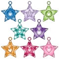 Colorful star collection with hearts Royalty Free Stock Photo