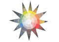 Colorful star icon with twelve sharp corners. Gouache illustration with rainbow light spectrum gradient.