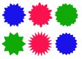 Colorful starburst icons set, sunburst badges.