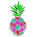 Pineapple vector illustration. Colorful starfish pineapple on a black background. Royalty Free Stock Photo