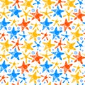 Colorful starfishes grunge print summer seamless background, vector