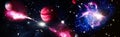 Colorful Starry Night Sky Outer Space background . Space scene with planets, stars and galaxies. Panorama. Horizontal view for a