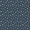 Colorful stars, night sky seamless pattern. Blue, pink, golden star pattern Royalty Free Stock Photo