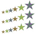 Colorful stars set: Vector assets for Christmas stars, festival celebrations, web or game design, and app icons. Royalty Free Stock Photo