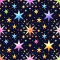 Colorful stars of various sizes and shapes create a seamless repeating pattern on a dark background with a festive and cheerful Royalty Free Stock Photo