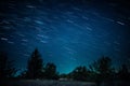 Startrails above dark forest Royalty Free Stock Photo