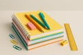 Colorful Stationery Arranged on a Desk With Notebooks, Pens, and Other Office Supplies Royalty Free Stock Photo