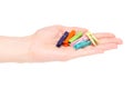 The colorful stationery clothespins in hand