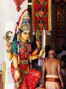 Colorful statue placed in the entrance of Sri Mariamman Temple, the oldest hindu temple in Singapour