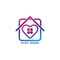 Colorful Stay Home Logo Design Isolated on White Background. Home and Heart illustrated the protection and love.