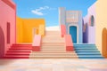 Colorful steps leading to the entrance to the city. 3D rendering Generative AI