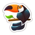 Colorful sticker, label, logotype. Modern tropical beautiful exotic bird toucan.