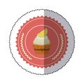 colorful sticker with olive crown and cupcake with lemon slice in round frame