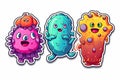 Colorful sticker set of monster like characters viruses and bacterias Royalty Free Stock Photo