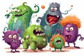 Colorful sticker set of monster like characters viruses and bacterias Royalty Free Stock Photo