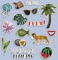 Colorful sticker set. Traveling and voyage concept. Tropical holliday