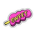 Colorful sticker with text, sweet pink ice cream on stick, retro style cartoon patch badge, vector illustration isolated Royalty Free Stock Photo