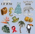 Colorful stickers set. Summer holliday and voyage to Tropic conc