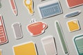 Stylized Minimalist Flat Stickers of Office Tools Arranged on a Neutral Background With Open Space at the Top Royalty Free Stock Photo