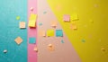 Colorful sticky notes arranged on a patterned surface. Planning ideas, tasks, or schedule. Abstract background for brainstorming, Royalty Free Stock Photo