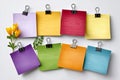 Colorful sticky notes with binder clips organizing tasks Royalty Free Stock Photo