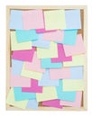 Colorful sticky notes on cork bulletin board Royalty Free Stock Photo