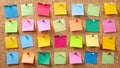 Colorful sticky notes on corkboard for planning and organization. Generative AI Royalty Free Stock Photo