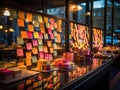 Colorful sticky notes on glass wall brainstorming ideas