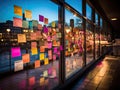 Colorful sticky notes on glass wall brainstorming ideas