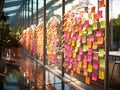 Colorful sticky notes on glass wall brainstorming ideas