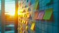 Colorful Sticky Notes On A Gridded Planning Board Royalty Free Stock Photo
