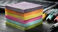 Colorful Sticky Notes Stack and Pens on Desk, Office Supplies Royalty Free Stock Photo