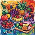 Colorful Still Life with Fruit and Vegetables Royalty Free Stock Photo