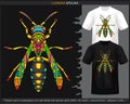Colorful stinger bee mandala arts isolated on black and white t shirt
