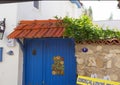 colorful and stone houses in narrow street in Alacati cesme Royalty Free Stock Photo