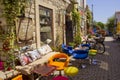 colorful and stone houses in narrow street in Alacati cesme, izmir Royalty Free Stock Photo