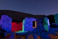 Colorful Stone Ruins at Night