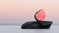 Colorful stone sculpture on a black rock by the sea at sunset Royalty Free Stock Photo