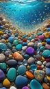 Colorful stones background. Multicolored pebbles texture.Colorful pebbles on the beach in the sea. 3d rendering.