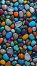 Colorful stones background. Multicolored pebbles texture.Colorful pebbles on the beach in the sea. 3d rendering.