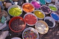 Colorful stones in clay vessels background Royalty Free Stock Photo