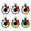 Colorful stopwatches icon set. Time tracking tools. Variety of timers. Vector graphic elements. Royalty Free Stock Photo