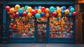 Colorful Storefront Adorned with Balloons Royalty Free Stock Photo